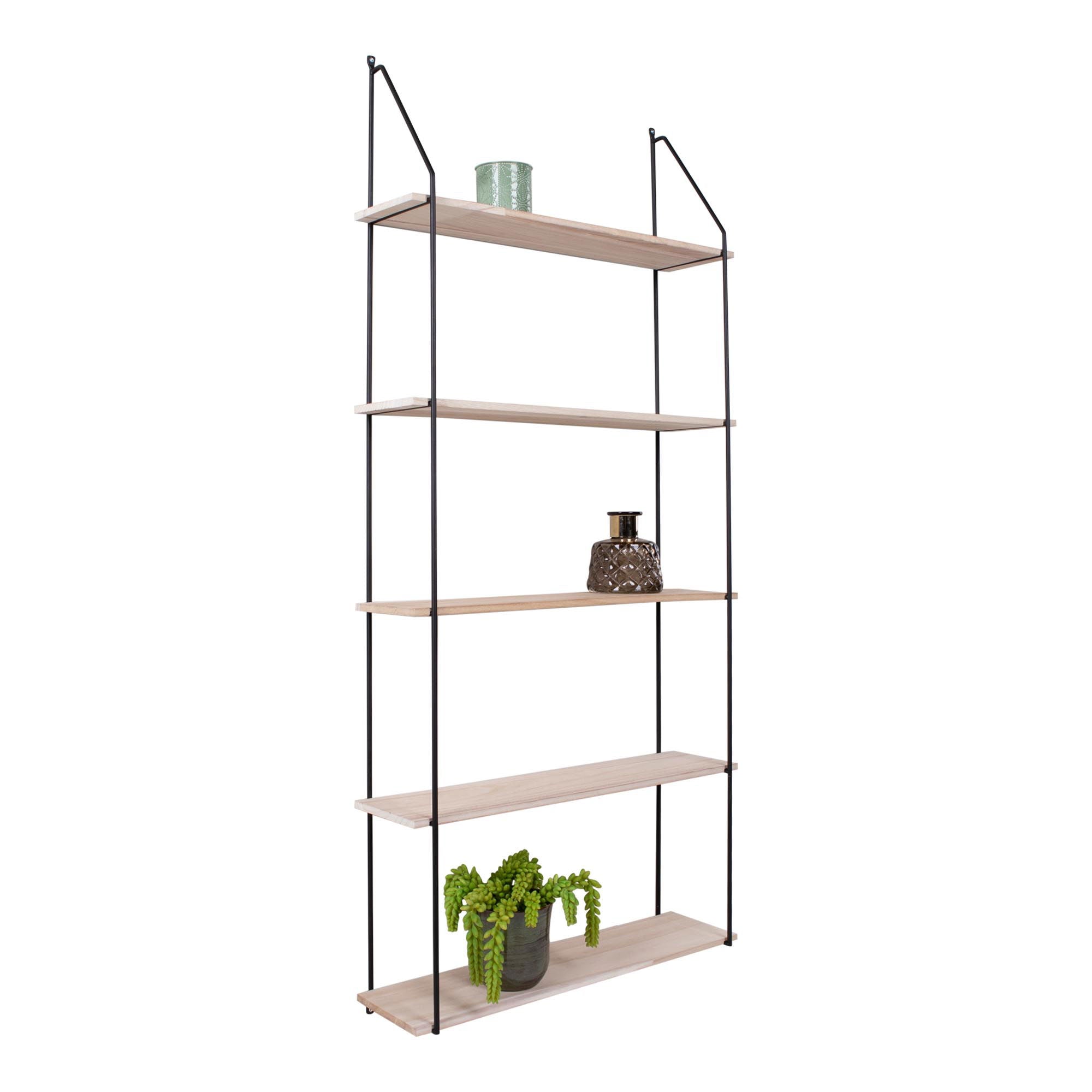 Farbe Eindhoven – Wandregal, Stahl & Paulownia-Holz, schwarz/natur, 65 × 17 × 145 cm